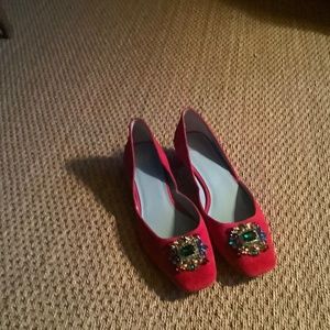 New Frances Valentine Red McCall D’Orsay Jeweled Shoes 39